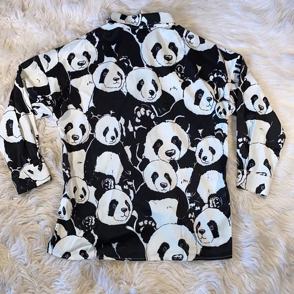 🌿[ Shein ] Panda Bear Button Up Blouse - Picture 7 of 8
